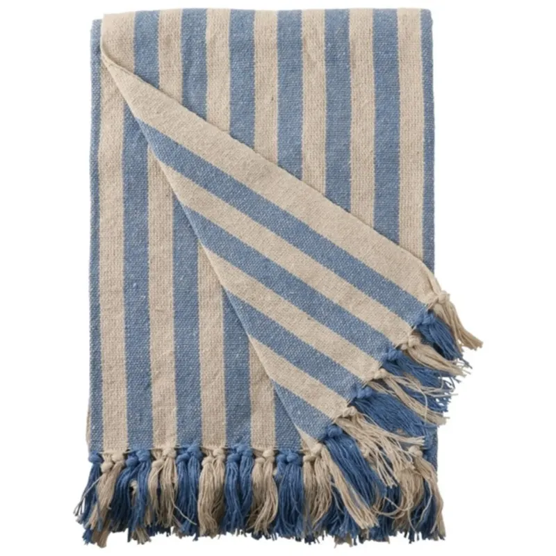 Gestreifte Decke – Hellblau/Sand