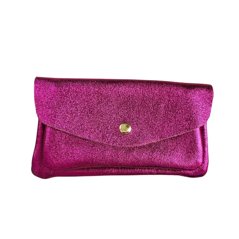 Damen Brieftasche aus Leder metallic fuchsia