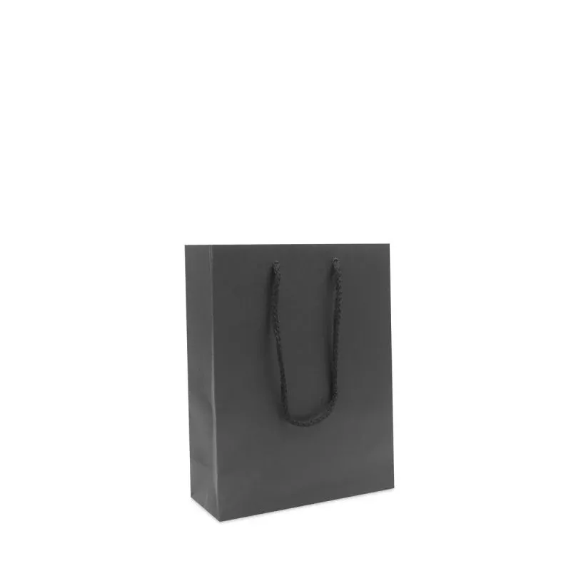 Luxuriöse Papiertaschen Kraftpapier 20+8x26 cm Schwarz (100 Stück) [FP-DPK112]
