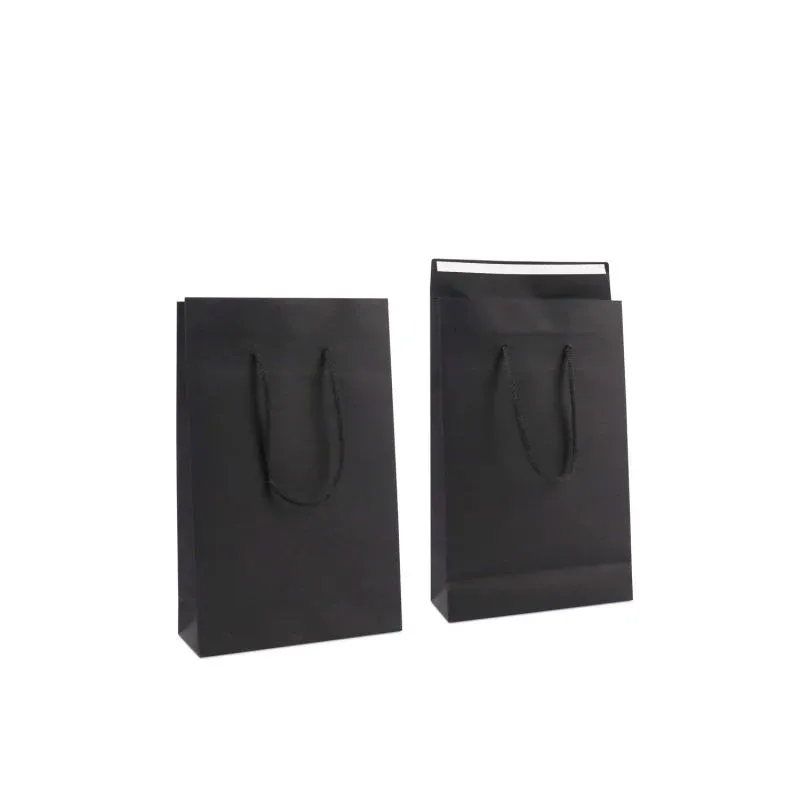 Luxuriöse Papiertaschen mit Klappe 20+8x32 cm Schwarz (100 Stück) [FP-DPK147]