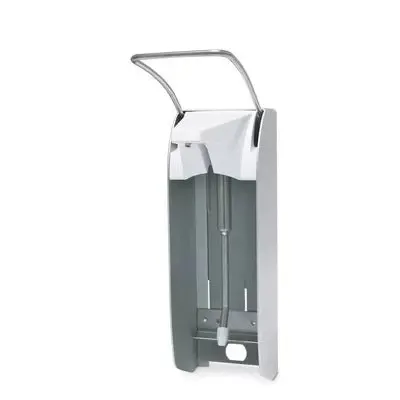 Der Dr. Schumacher Wandspender AK 500 Plus kurz der Dr. Schumacher GmbH ist ein Wandspender mit oberem Hebel zur einfachen Entnahme von Flüssigkeit oder Gel aus den im Gerät befindlichen Flaschen.
