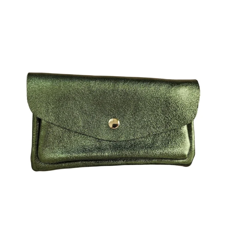 Damen Brieftasche aus Leder metallic persimmon grün