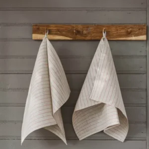 100 % Pure Linen Kitchen Tea Towels Set of 2 In Natural Red Stripes Epic Linen