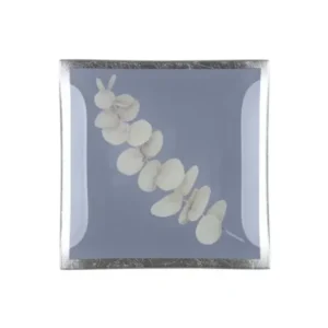 Glasteller klein mit Silberrand Eukalyptus 10x10cm