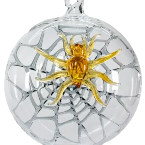 Glas Hängekugel mit Spinne Gelb/Grau/Transparent Breite ca. 10,5cm, Fensterdeko Handarbeit