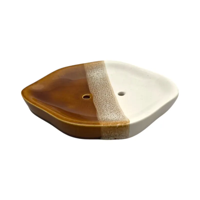 Seifenschale aus Keramik in Creme mit braunem Farbverlauf Handgefertigte Seifenablage aus Keramik von Gall&Zick Elegante Badezimmer Seifenschale cremefarben