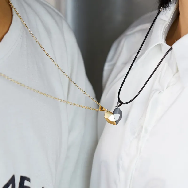 Magnetic Abstract Heart Couple's Necklace - Image 0