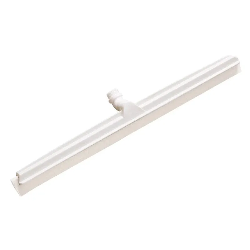 Der Haug Bürsten KG GELENK-WASSERSCHIEB, 2-LIPPIG LEBENSMITTELG. (620x53x25mm) ist ein weißer, lebensmittelechter Bodenwischer mit einem langen, geraden, doppellippigen Gummiblatt und einer zentralen Griffbefestigung, abgebildet auf einem einfarbig weißen Hintergrund.