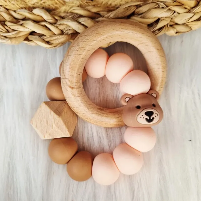 Happy Beißring 'Bär' pfirsich/bronze/hellrosa