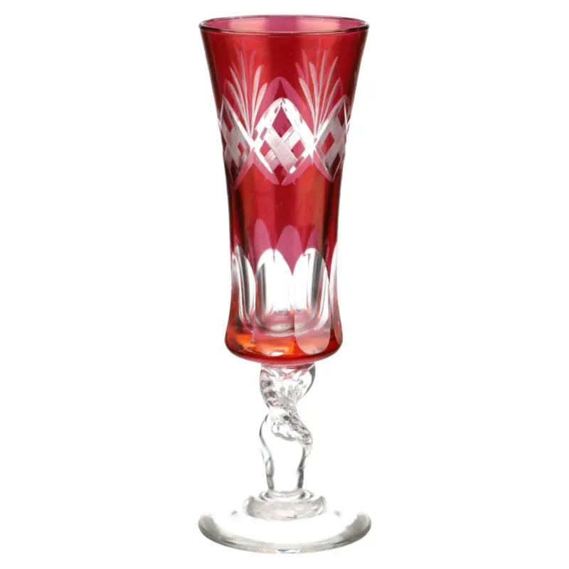 Schnapsglas Kelch Rubin gedrehter Stiel