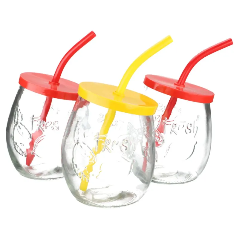 Saftglas Fresh 3er Set m. Deckel + Halm