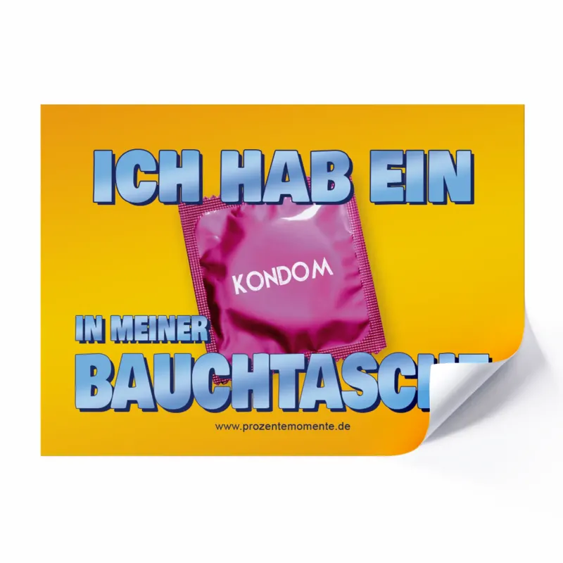 Ich hab ein Kondom in meiner Bauchtasche - Sticker - Produktbild - Malle Aufkleber, für Festival oder Ballermann, witzige Sticker Sets für Party, Trinkspiel, JGA, Urlaub, Mallorca Sticker Set Accessoires lustig