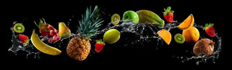 Küchenrückwand-Früchte mit Wasserspritzern