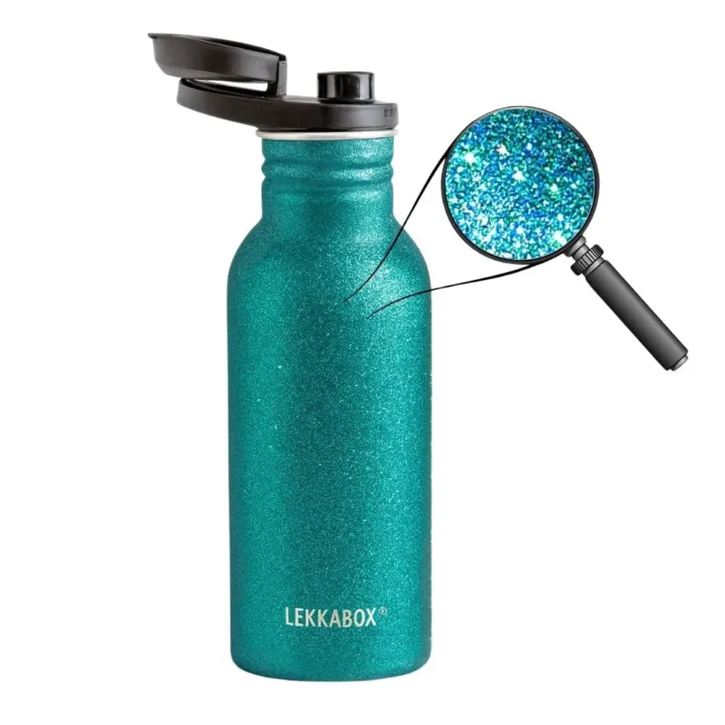 LEKKABOX Glitzer Edelstahl Trinkflasche 'GO' aqua 500ml