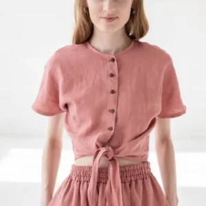 Front Knot Linen Blouse Epic Linen