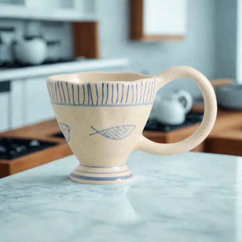 Tasse mit Henkel und Fischmotiv