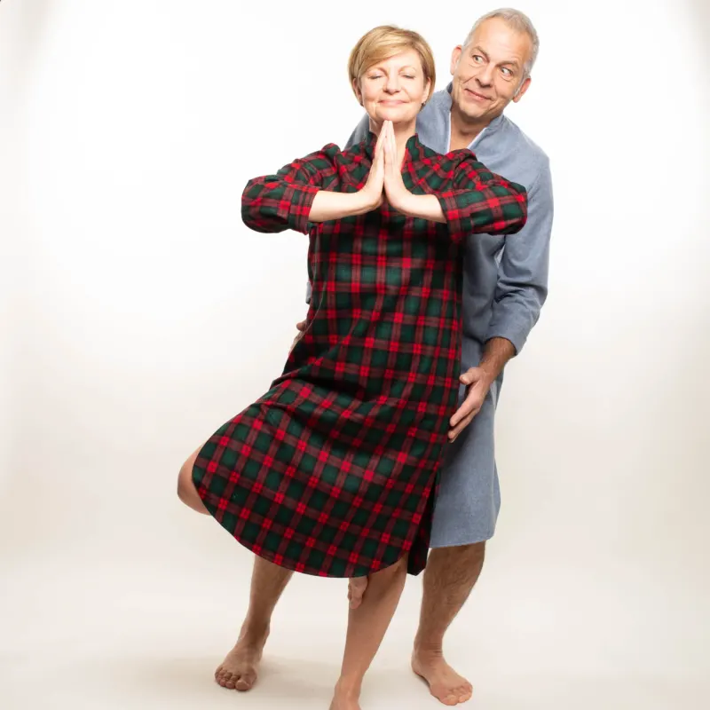 Flanell-Nachthemd unisex in kariert und hellblau