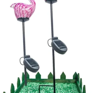 2er Set Glas Flamingo Pink Höhe ca. 15,5cm, Gartendeko mit Solarlicht & Stab 46cm Handarbeit mit Verpackung