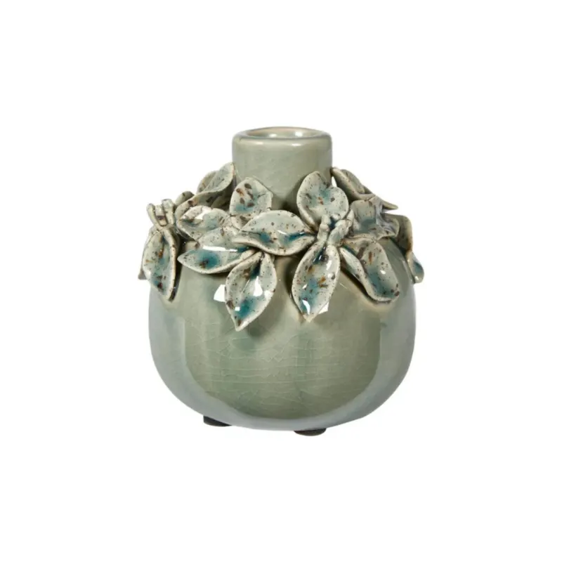 Vase mit Blättern aus Keramik H10cm