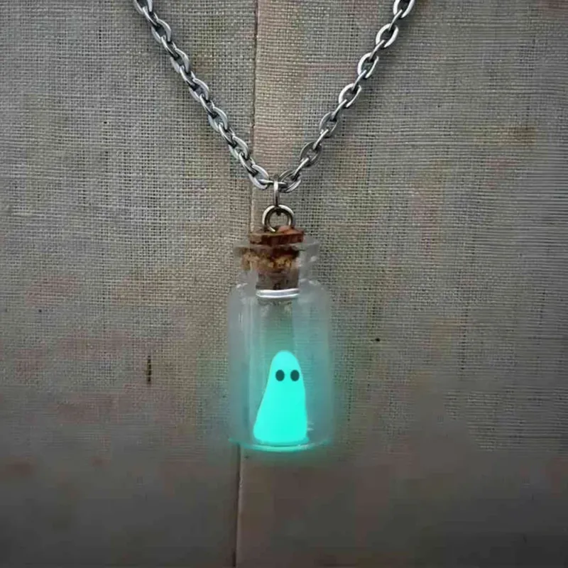 Glowing Captured Spooky Ghost Bottle Necklace - Image 0