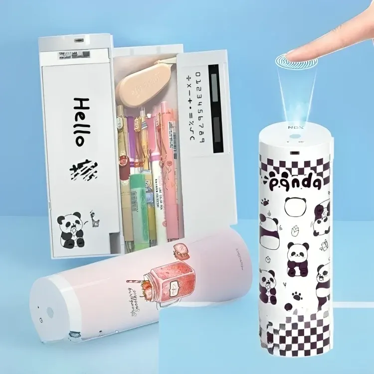Fingerprint Lock Double Layer Cylindrical Pencil Case - Image 0