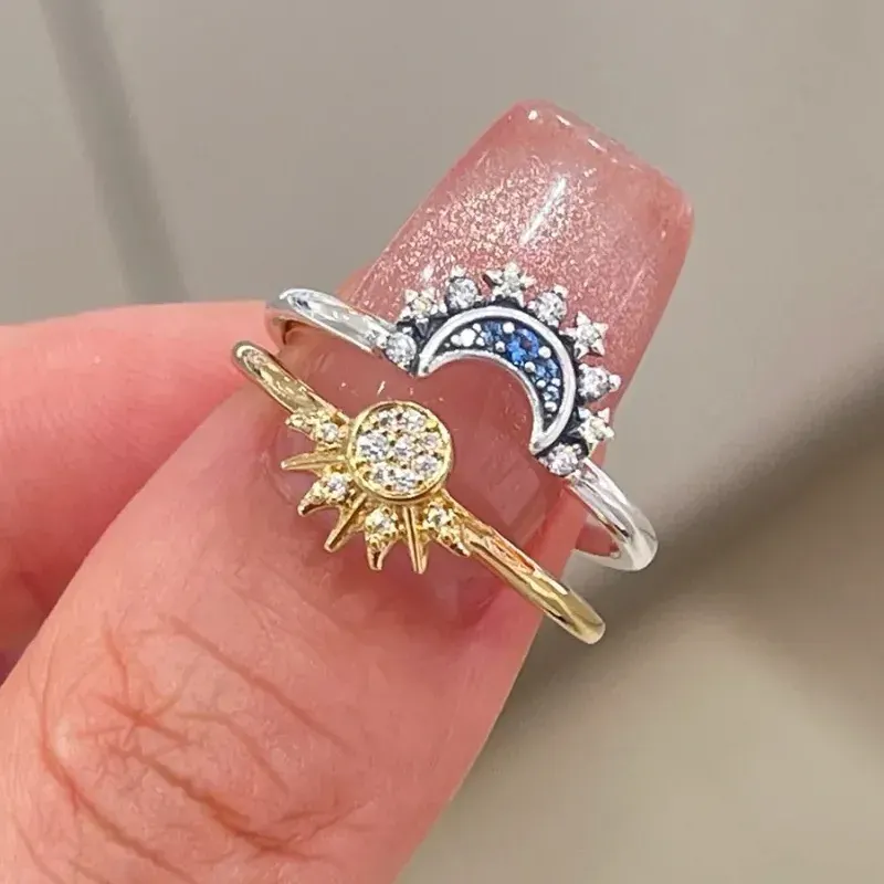 Celestial Sun and Moon Charm Sparkling Ring - Image 0