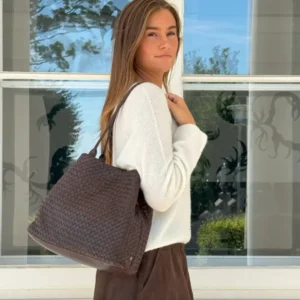 Shopper aus geflochtenem Leder - Braun