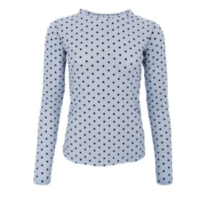 Gepunktete Meshbluse - Jeansblau
