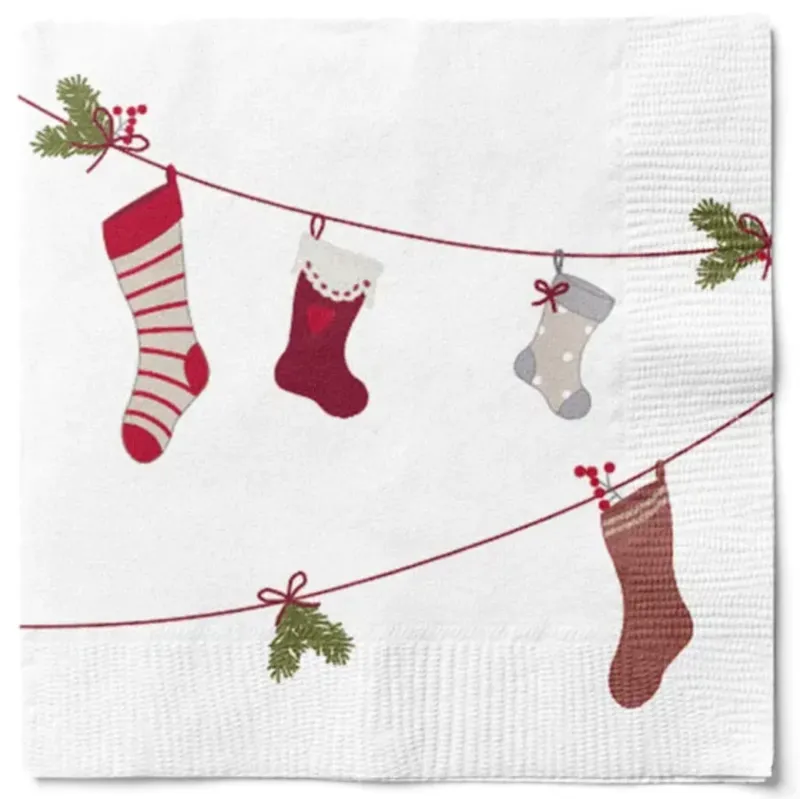 Servietten mit Weihnachtsstrümpfen - 20 Stk