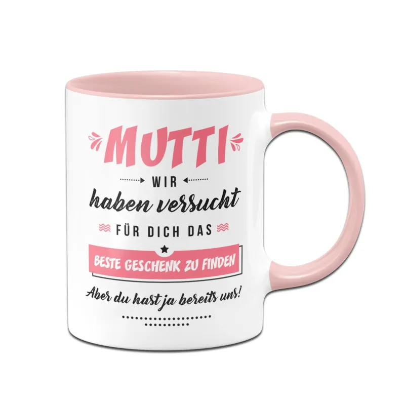 Bild: Tasse - Mutti wir haben versucht für Dich das beste Geschenk zu finden. Aber Du hast ja bereits uns!.