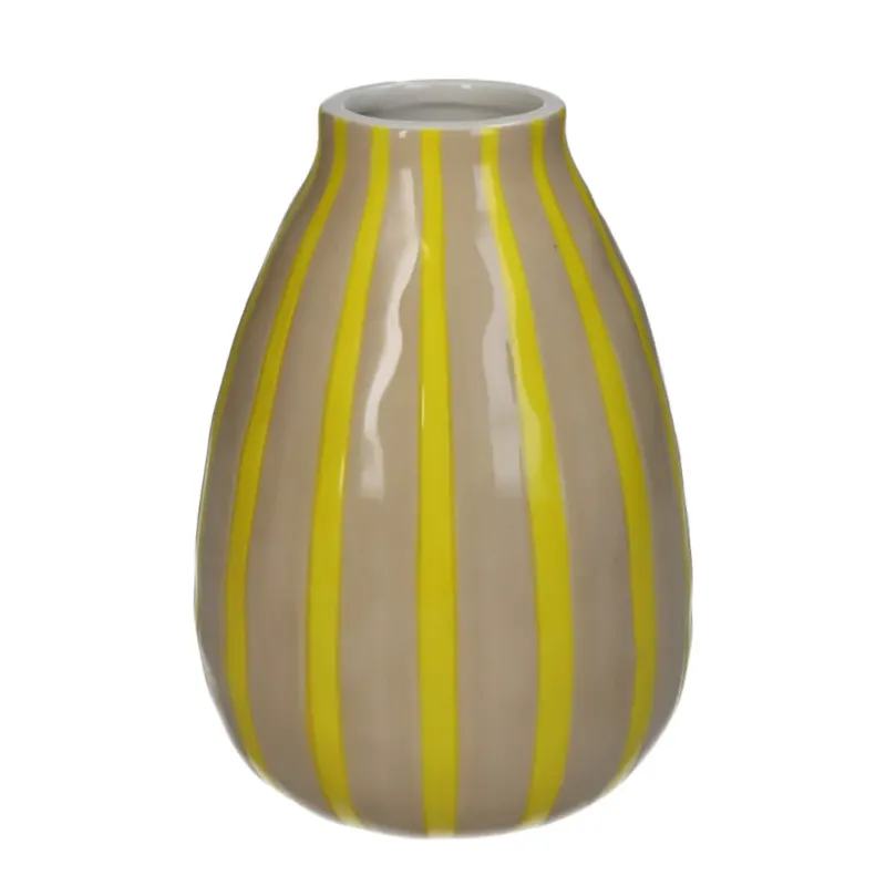 Ovale Deko Vase, vertikal gestreift in Braun und Gelb