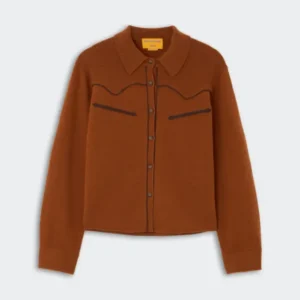 Cropped Western Shirt - Burnt Sienna in a warm rust color with button-down front, pointed collar, long sleeves, and western-style yoke detailing.