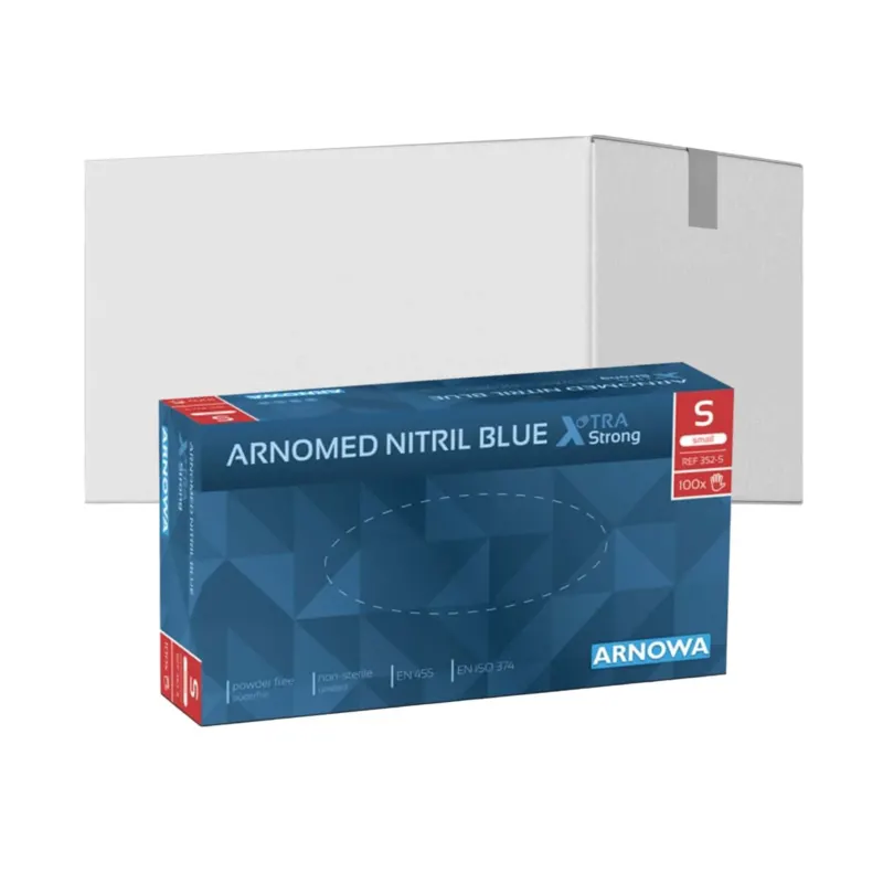 ARNOMED Nitril Blue XTRA STRONG Einmalhandschuhe, puderfrei, blau S / Karton (10 Packungen × 100 Stück)