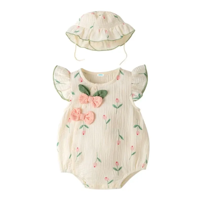 Baby Fly Sleeves Body mit Mütze 'Tulips' creme
