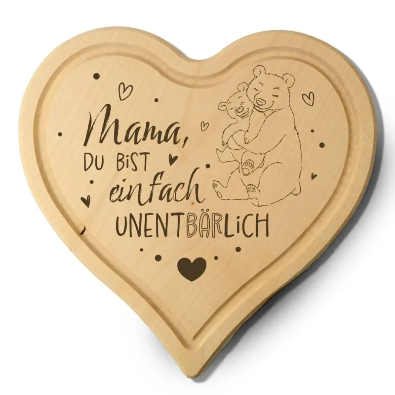Bild: Schneidebrett - Mama, Du bist einfach unentBÄRlich - Herzform.