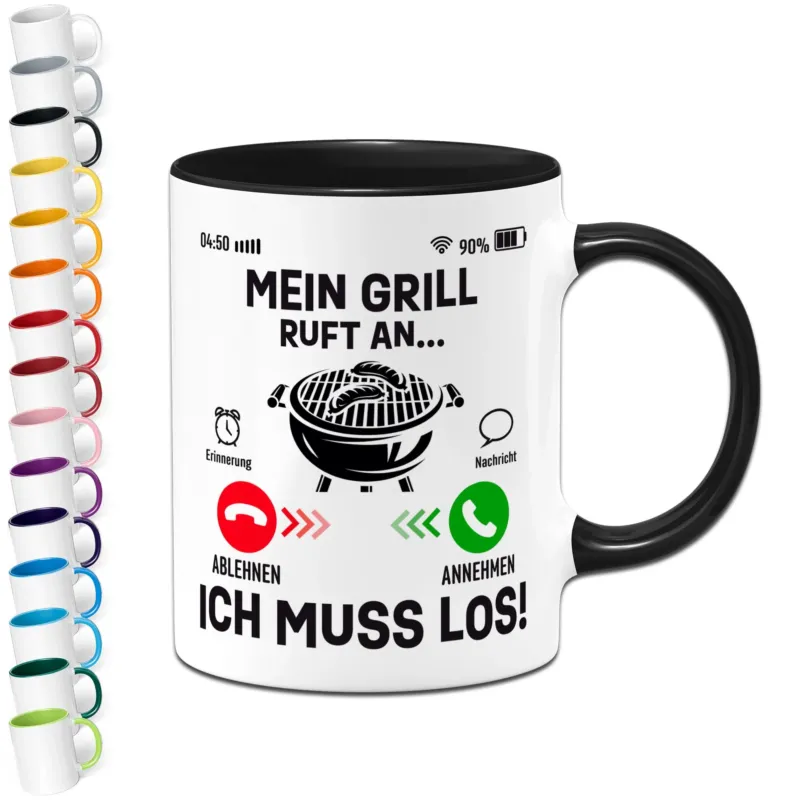 Bild: Tasse - Mein Grill ruft an, ich muss los! (Piktogramm).