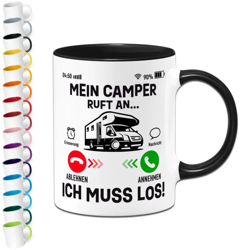 Bild: Tasse - Mein Camper ruft an, ich muss los! (Piktogramm).