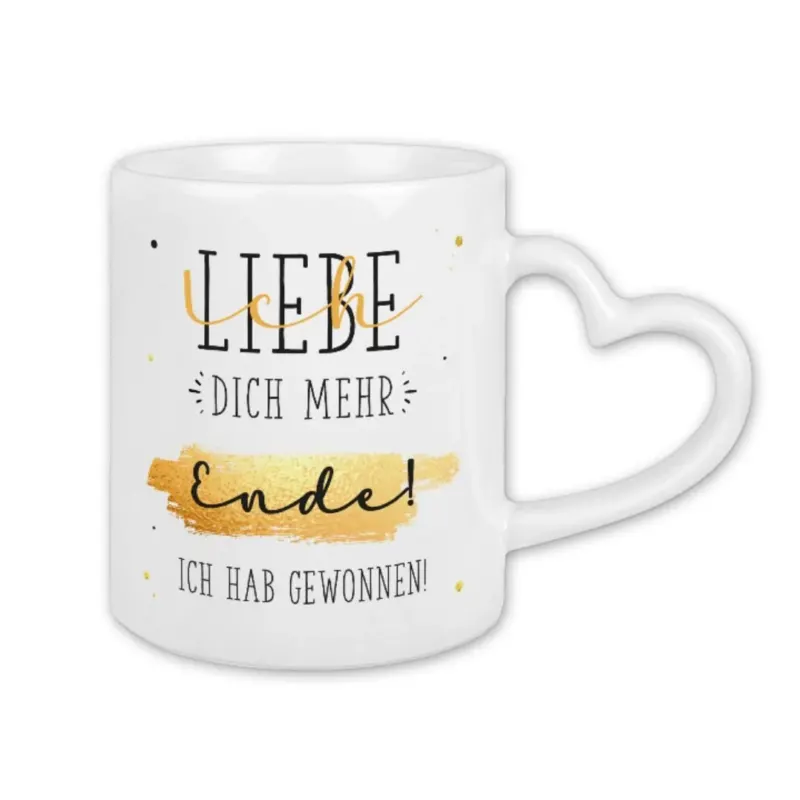 Bild: Tasse - Ich liebe dich mehr! - Herzhenkel.