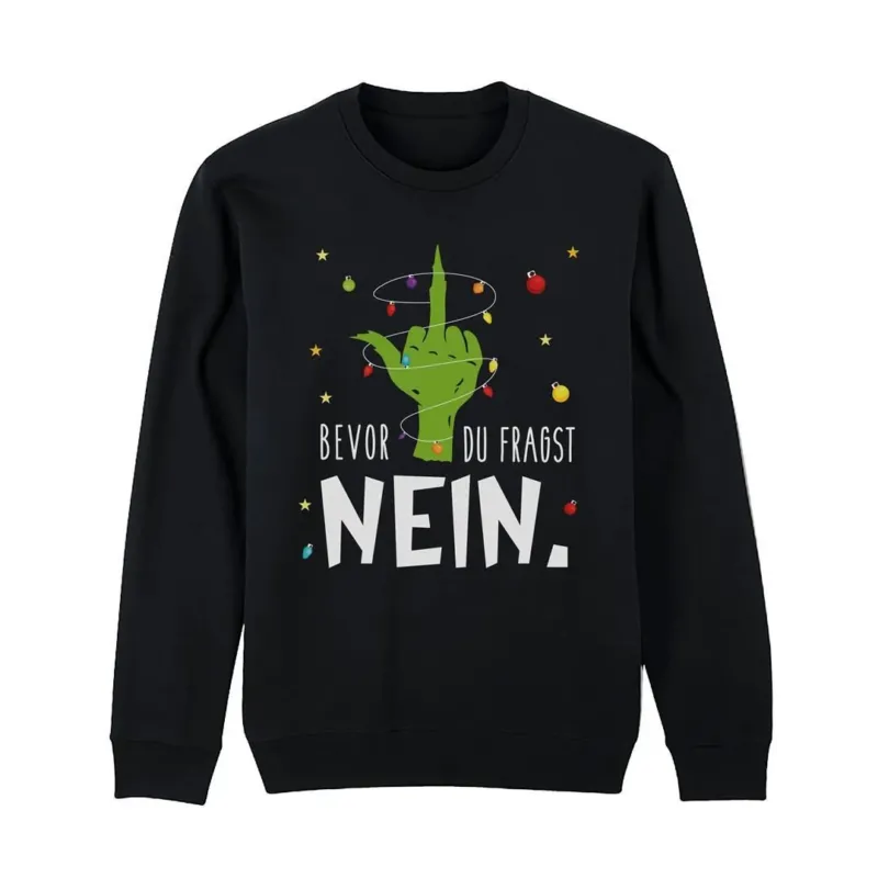 Bild: Weihnachtspullover - Grinch - Bevor Du fragst NEIN. (Mittelfinger).