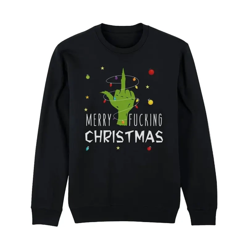 Bild: Weihnachtspullover - Grinch - Merry fucking christmas (Mittelfinger).