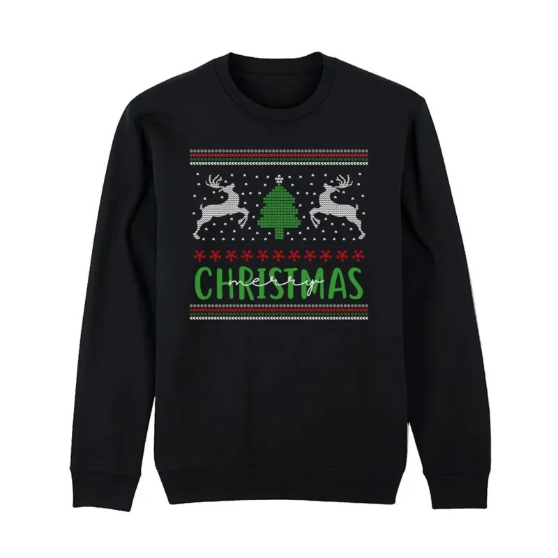 Bild: Weihnachtspullover - Merry Christmas (Rentiere & Tannenbaum).