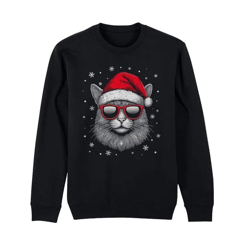 Bild: Weihnachtspullover - Coole Weihnachtsmann-Katze.