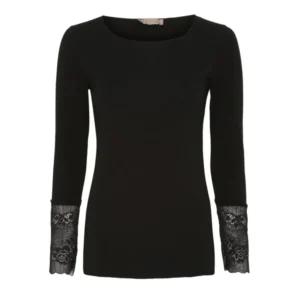 Bluse BASIS med blondedetaljer – Black - VIAMAJA.DK