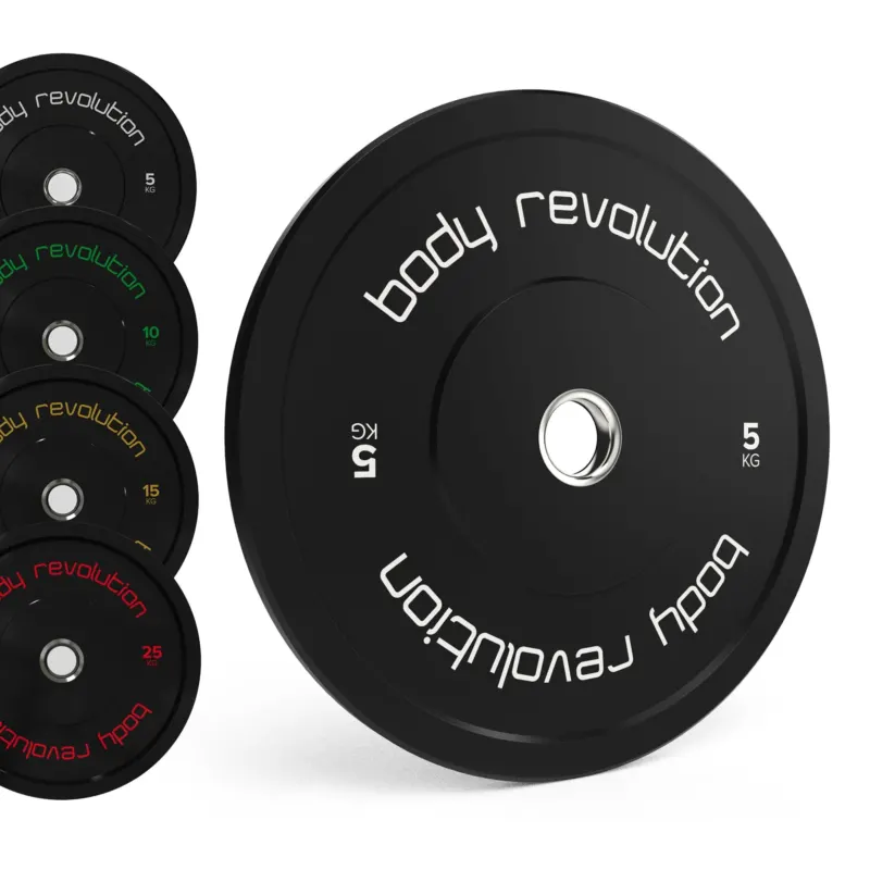 Schwarze Olympische Bumper-Platte von Body Revolution, 30 kg, mit glatter Oberfläche und klarer Beschriftung für einfaches Gewichtserkennen