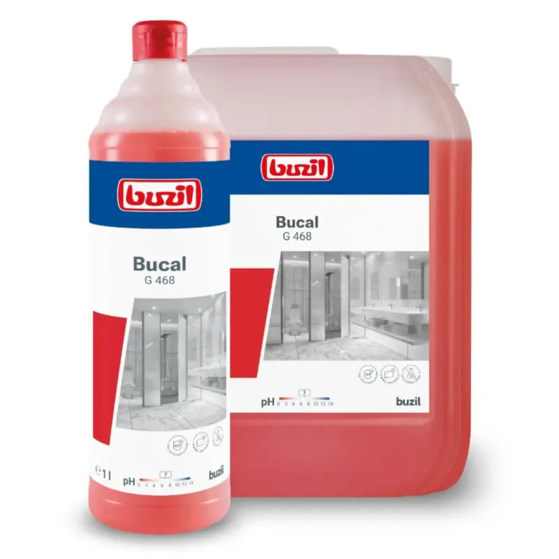 Rote bucal g 468 säurefreier sanitärunterhaltsreiniger von buzil in plastikflasche und kanister 1l