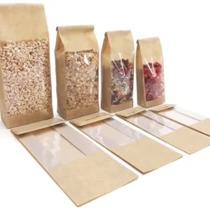 Block bottom bag brown Kraft look 60my+window 12+7x33cm (50 pcs)