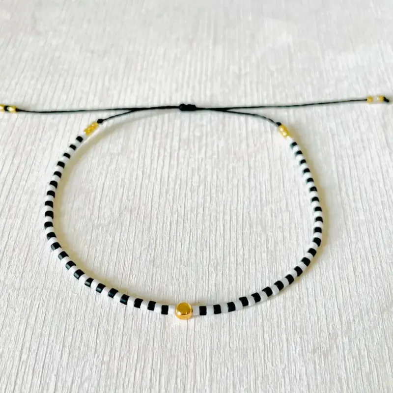 Damen Armband Single 'Miyuki Perlen' weiß/schwarz