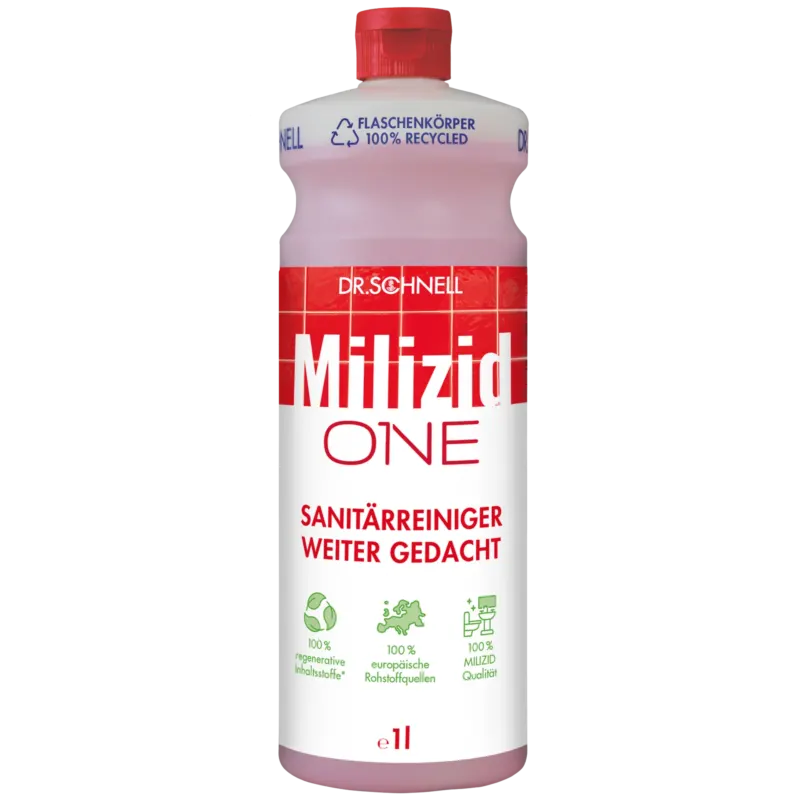 Dr. Schnell MILIZID ONE – Der 100 % regenerative Premium-Sanitärreiniger 1 Liter Flasche