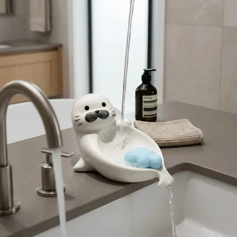 Chubby Seal Cute Draining Soap Dish Holder Tray