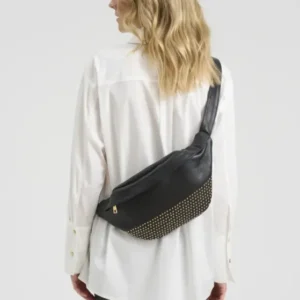 Bauchtasche mit goldenen Nieten – Schwarzer Lederlook